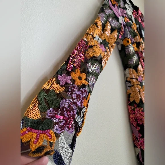 NWT Fashion Nova Ava Long Sleeve Embroidered Mini Dress S Black Floral Bodycon - Picture 5 of 10